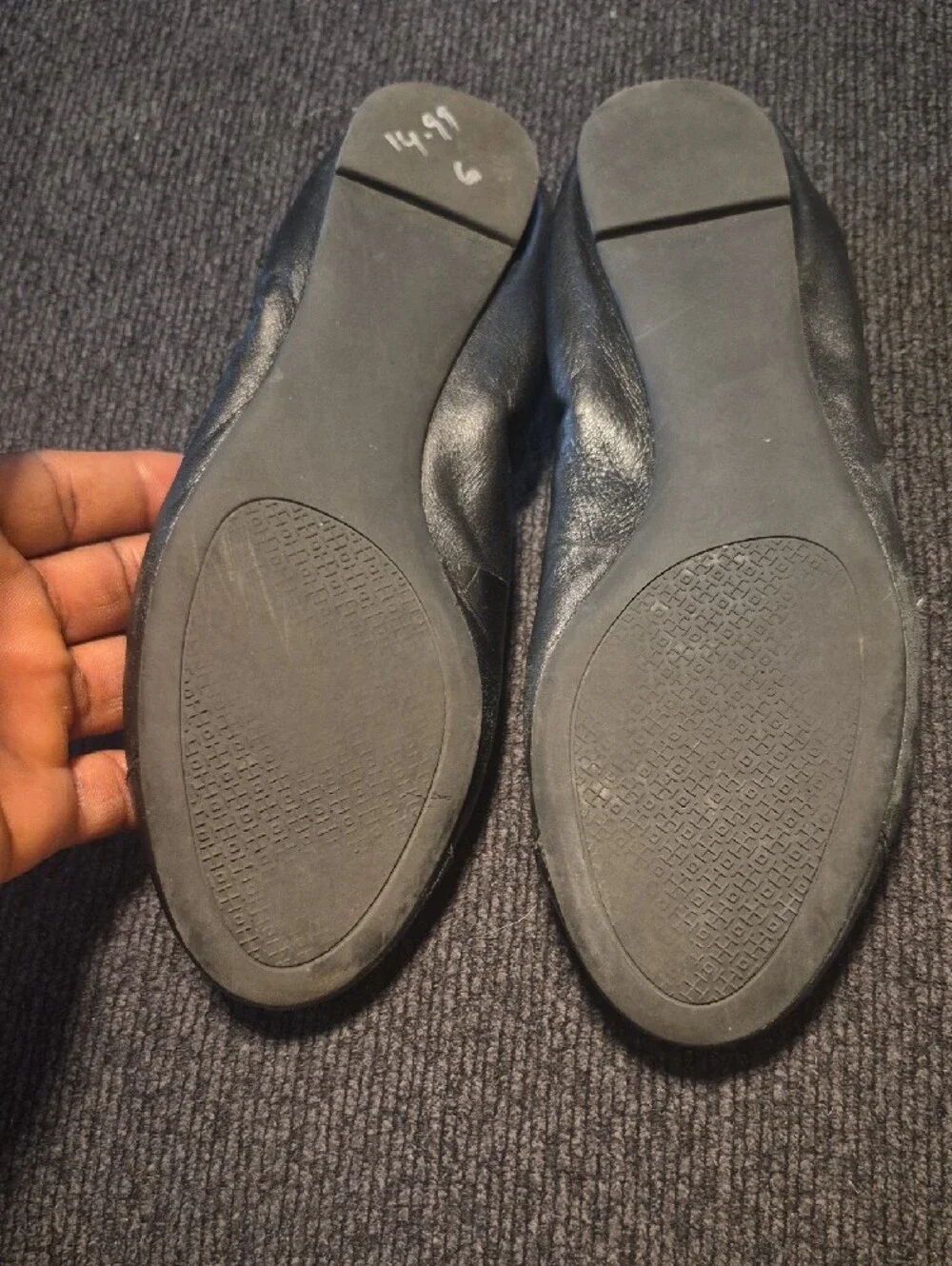 Tory Burch Black Leather Logo Ballet Flats
